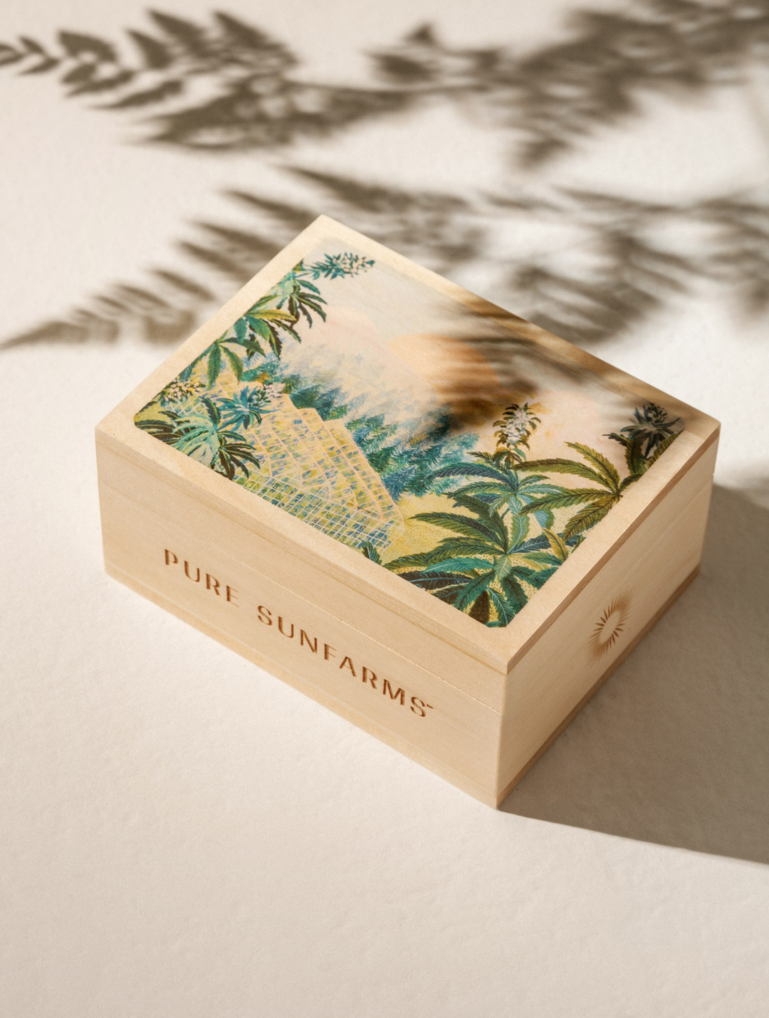 wooden storage box with greenhouse illustration