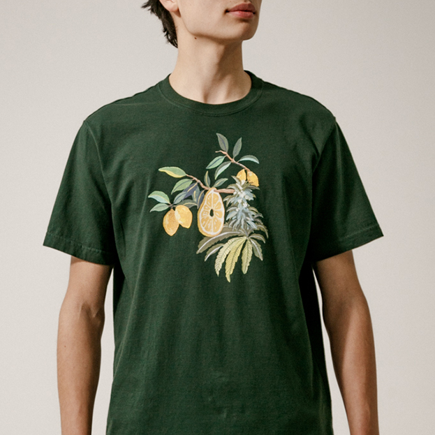 model wearing green t-shirt
