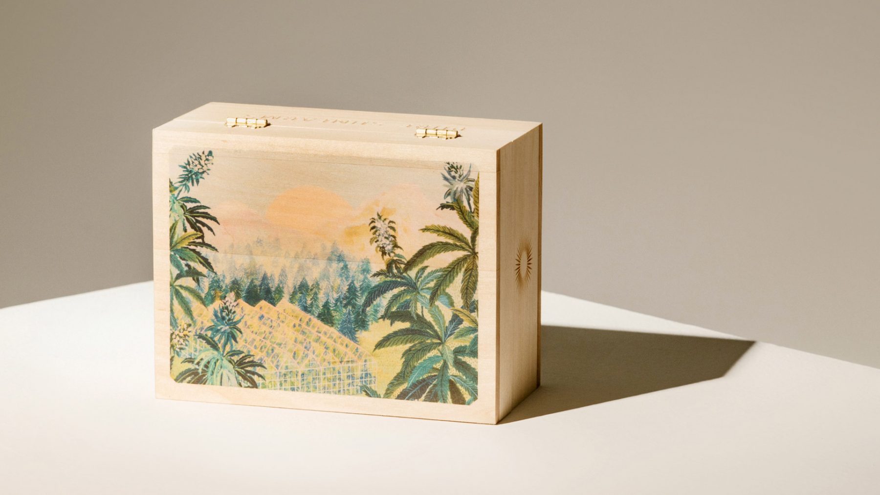 Storage box with greenhouse artwork