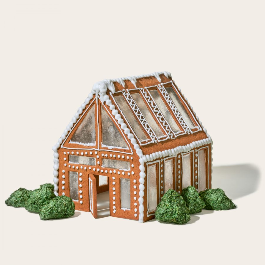 Gingerbread house on cream background