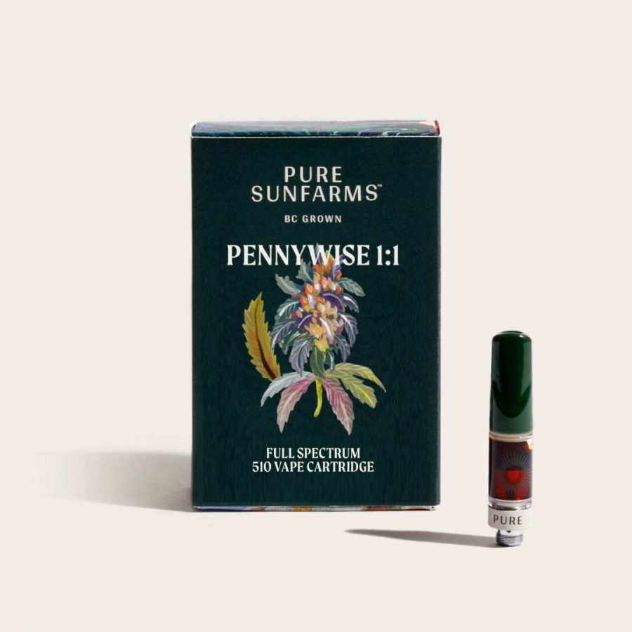 Pennywise 1:1 Full Spectrum Vape cartridge with packaging on cream background