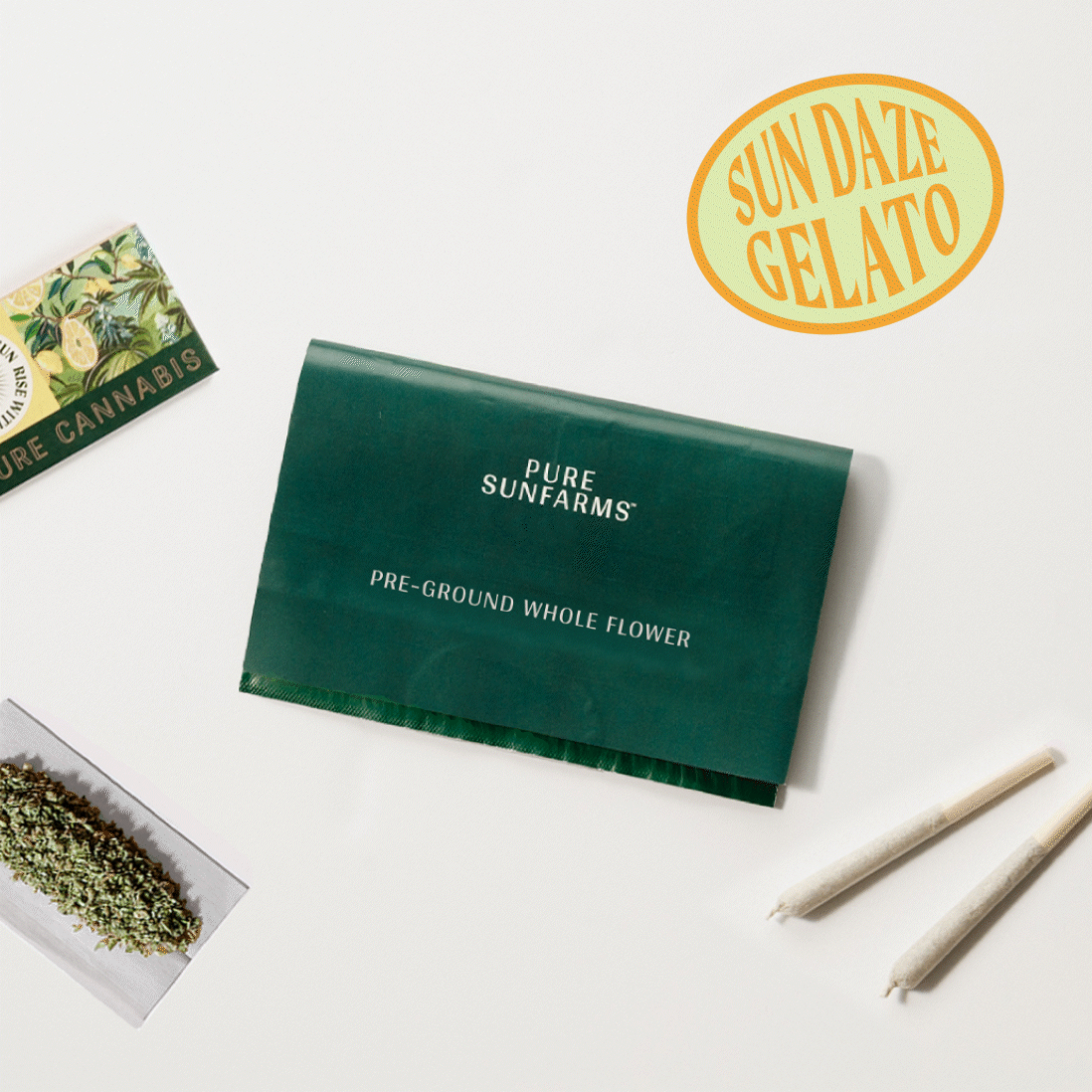 sun daze gelato concept pack with pre-rolls and rolling paper