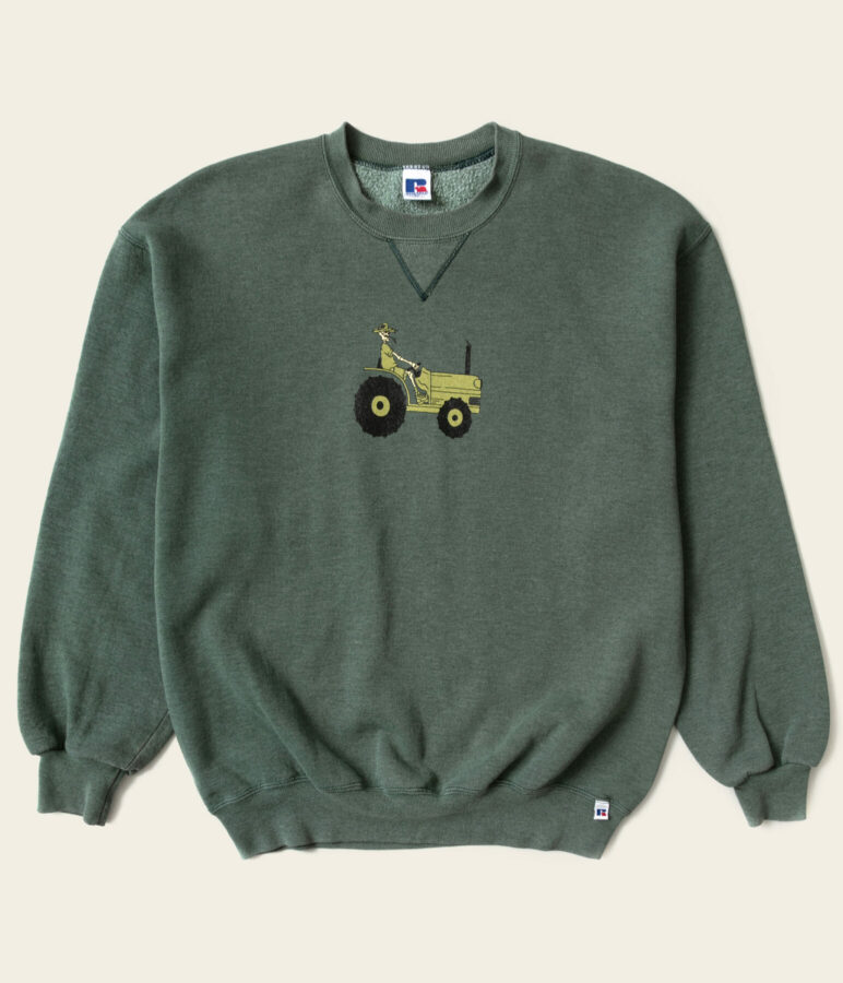 green crewneck with traffic graphic