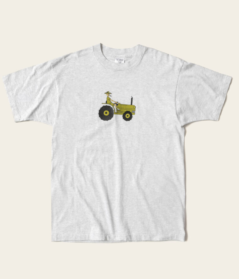 white tee with tractor graphic